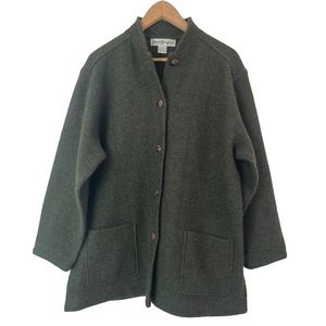 Vintage Norm Thompson Mandarin Stand Collar Button Front Boiled Wool Coat